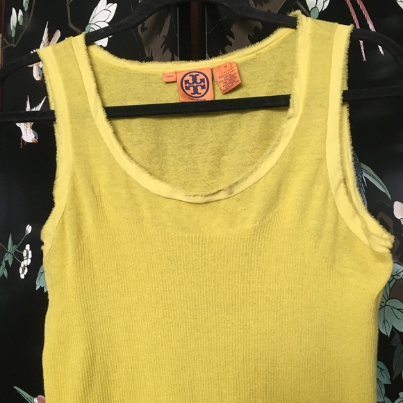 Tory Burch chartreuse olive khaki stretch tank top - Picture 1 of 5